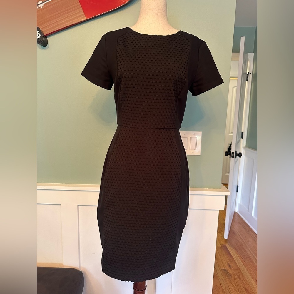 Banana Republic Black Textured Fitted Short Sleeve Office-wear Dress 4P